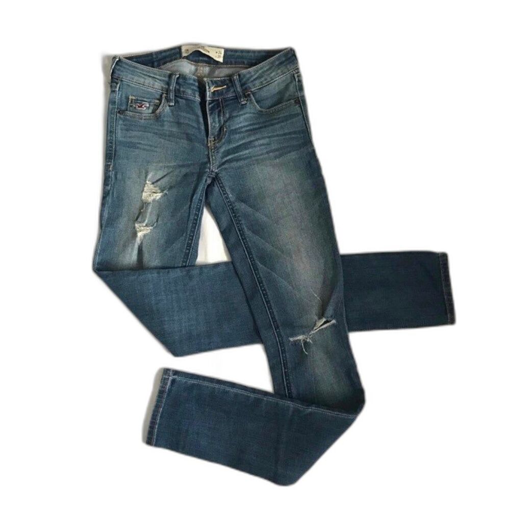 Hollister Skinny Stretch Women's Blue Denim Jeans Logo Size 0 W24 L31 EEUC!